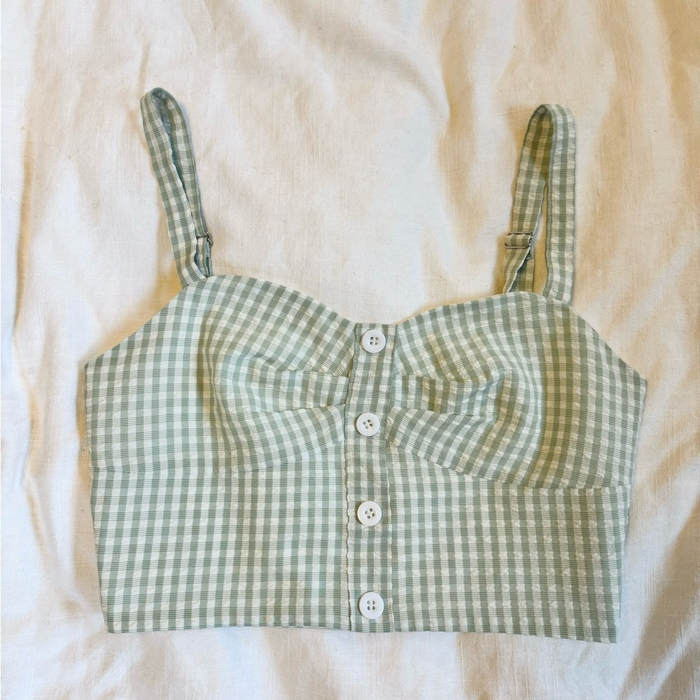 Green gingham top